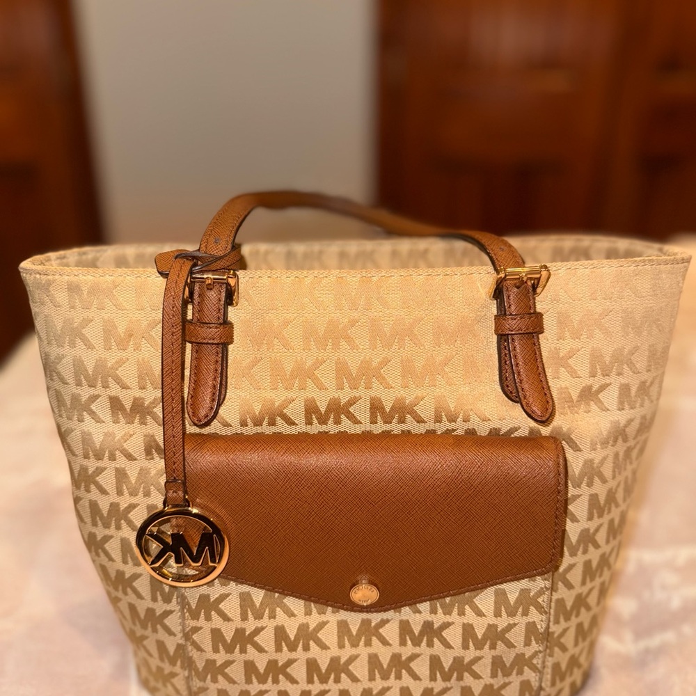 Michael Kors Beige and Brown Signature Tote
